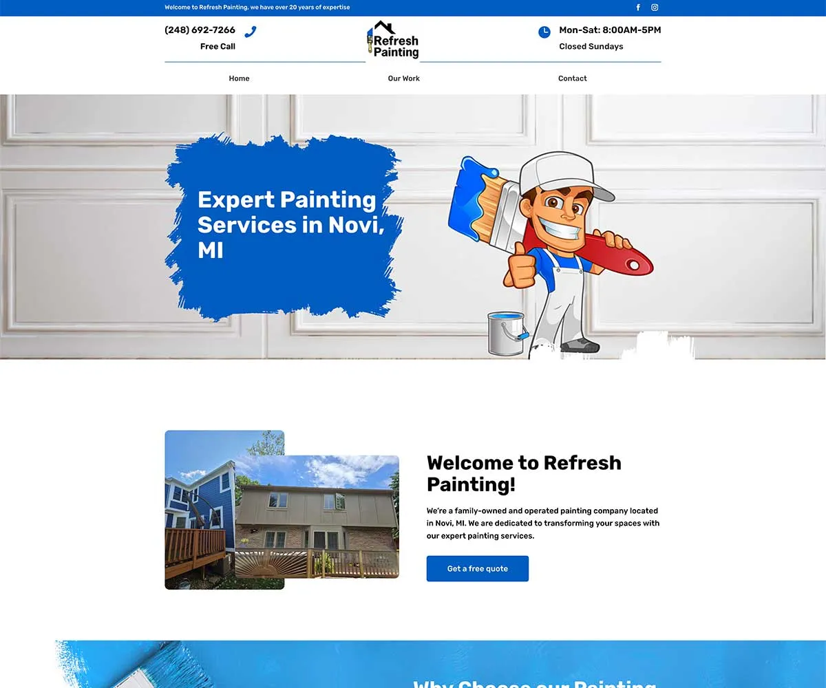 Refresh Painting website designed by Blue Lake Web Design