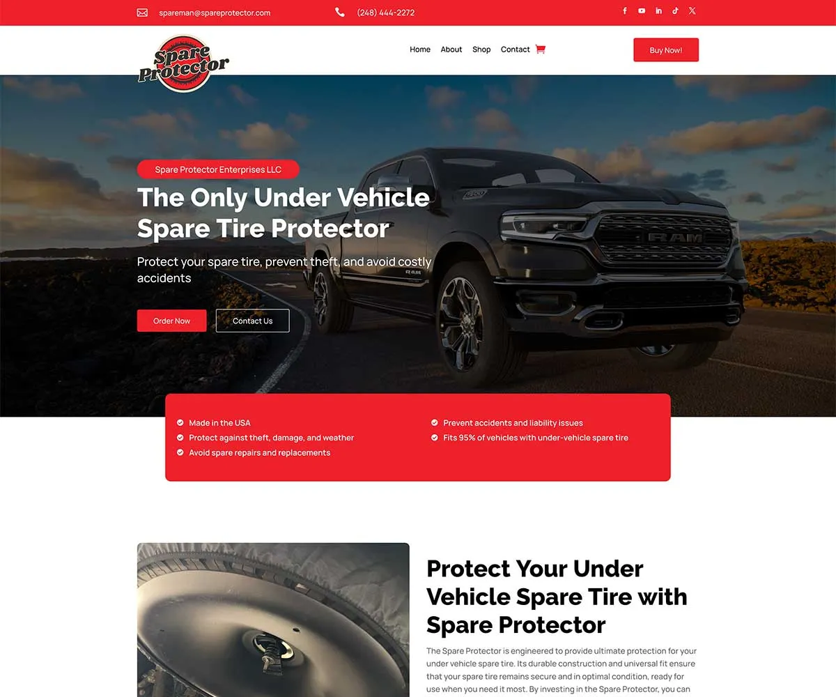SpareProtector ecommerce website designed by Blue Lake Web Design